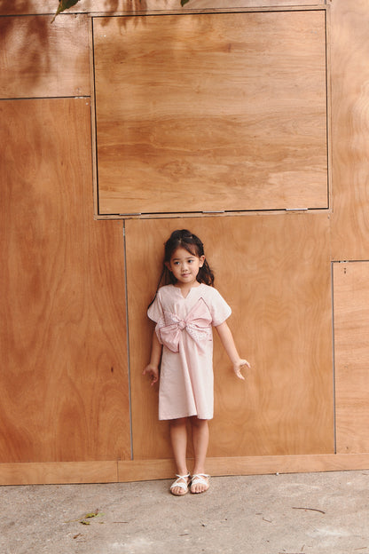 draped cut bow shirt dress