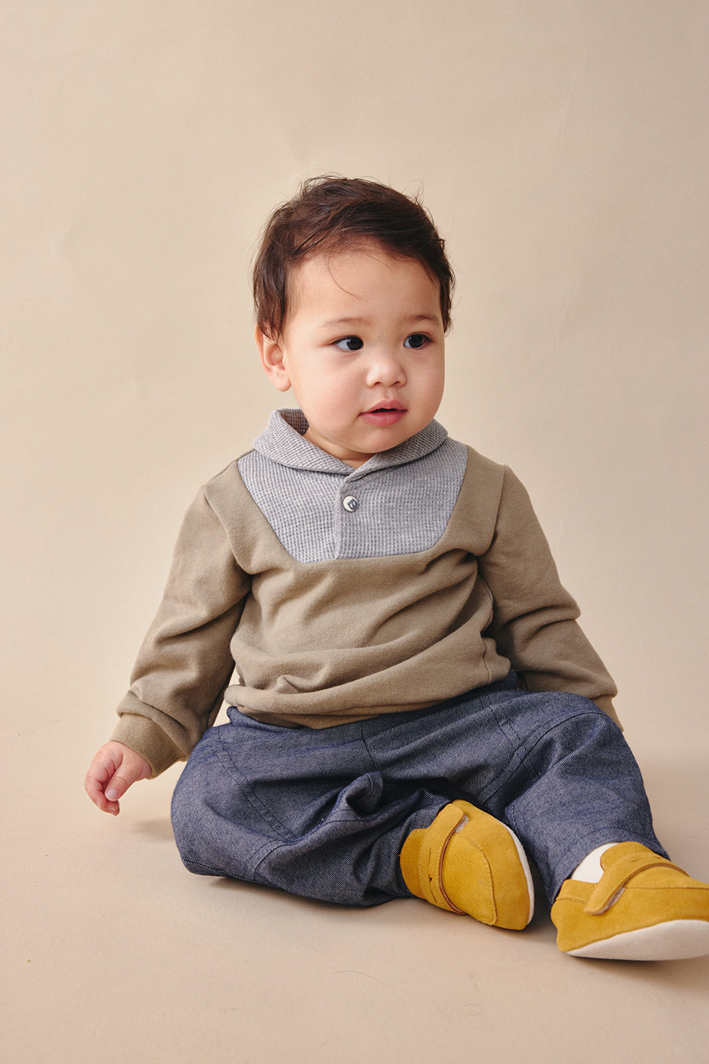 Luxury | 幼兒 Louis Sprout拼接上衣 | 長袖拼接 絲瓜領 運動風