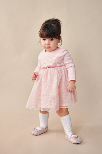 Luxury | 幼兒 Tulle Tale包屁洋裝 | 長袖花瓣 蝴蝶結 多層次