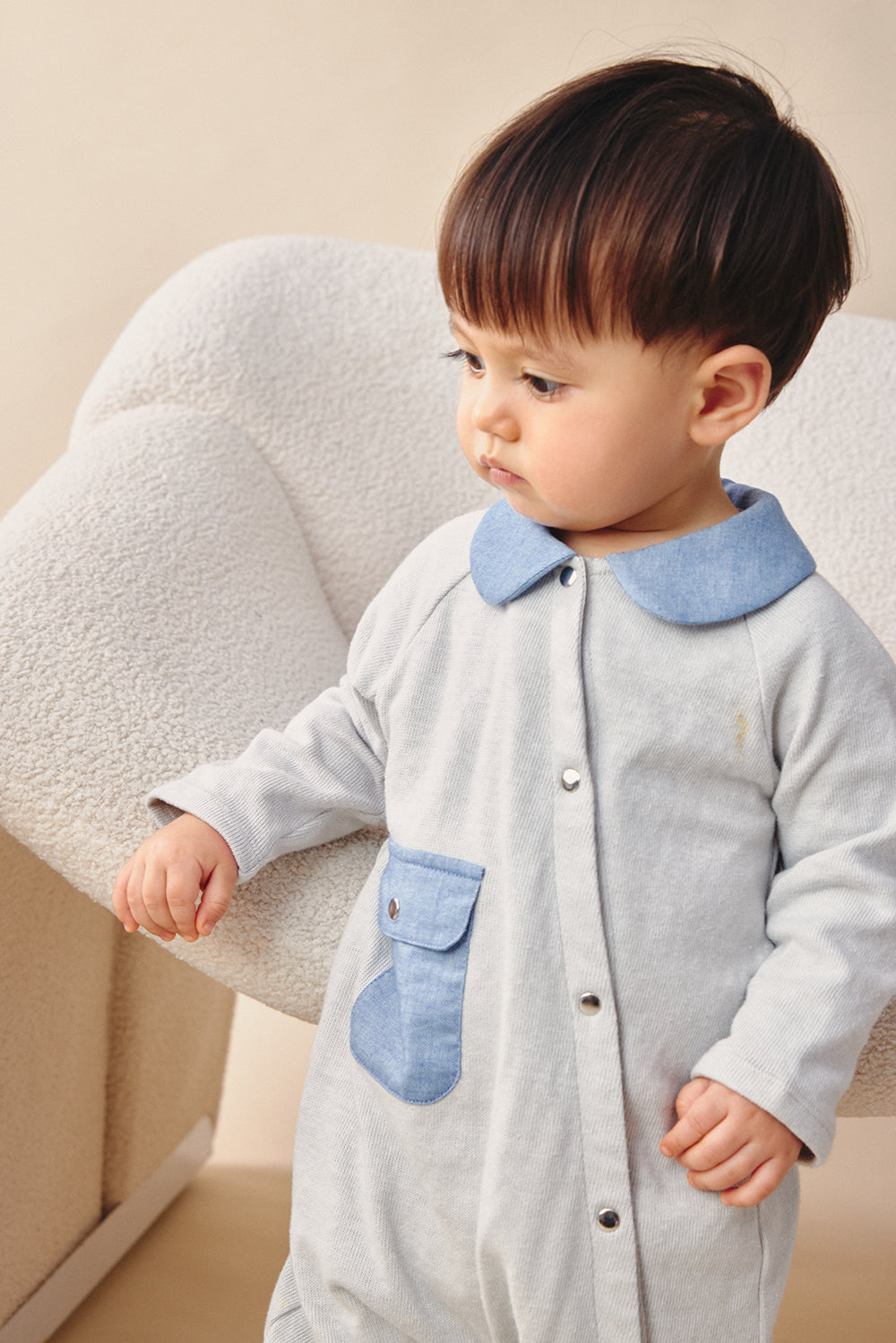 【預購】Main | 幼兒 Lightbeam柔軟連身裝 | 長袖拼接 口袋設計 貝殼領 | 100%有機棉