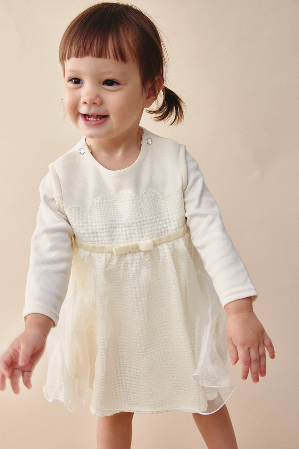 Luxury | 幼兒 Tulle Tale包屁洋裝 | 長袖花瓣 蝴蝶結 多層次