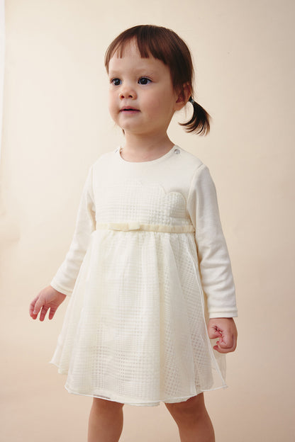 Luxury | 幼兒 Tulle Tale包屁洋裝 | 長袖花瓣 蝴蝶結 多層次