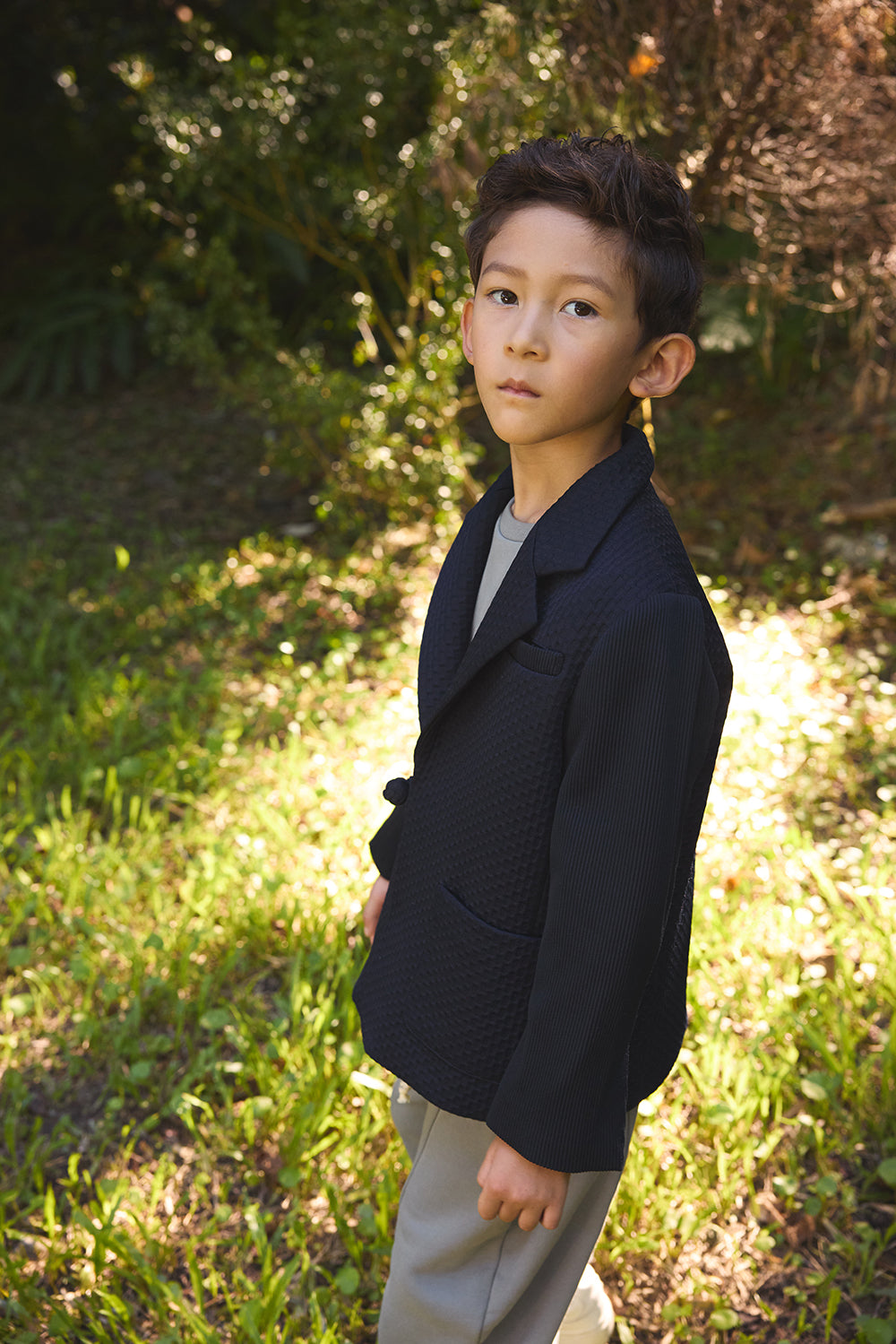 【預購】Luxury | 男童 聯名款親子潮流西裝外套 | 長袖西裝領 紋理面料 扭結