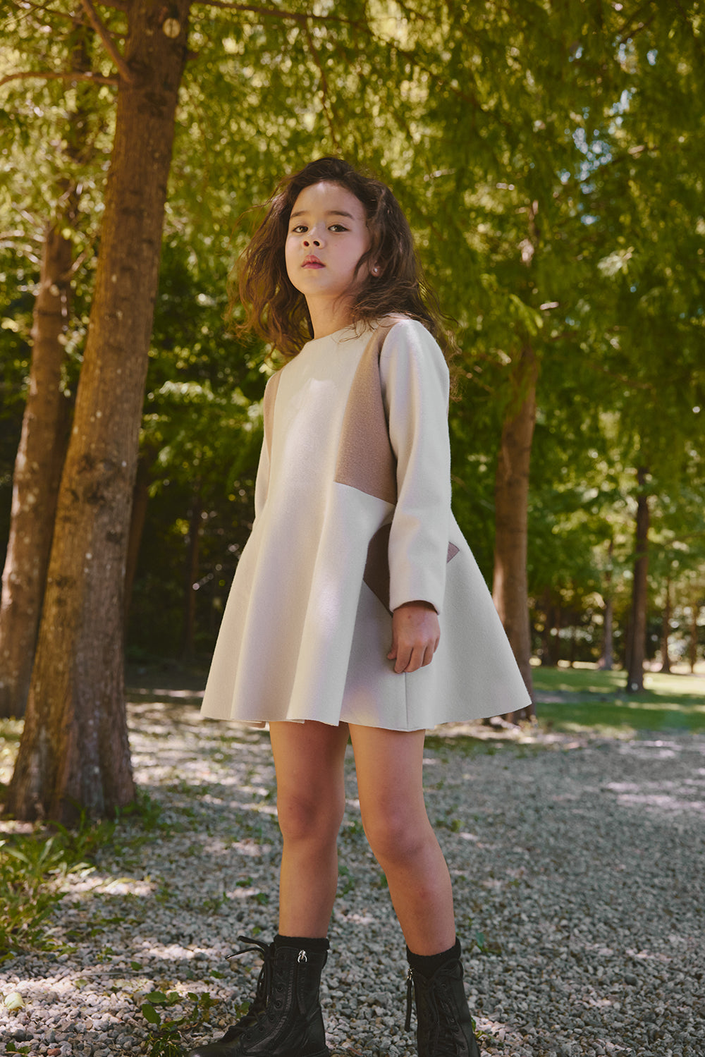 Luxury | 女童 星星拼接洋裝 | 長袖毛呢拼接 幾何 立體剪裁