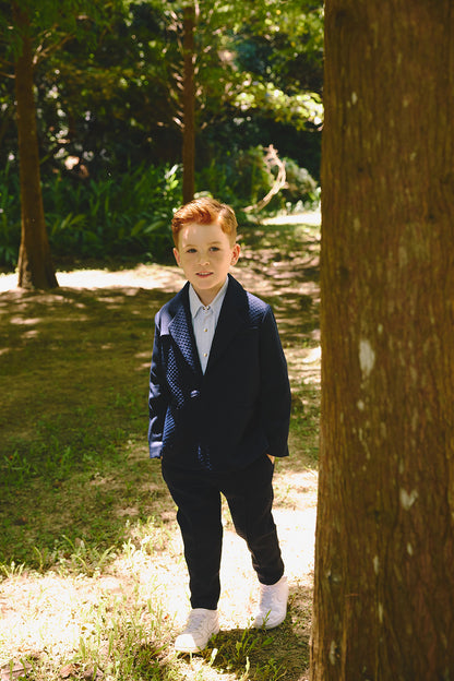 Luxury | 男童 Little Duke西裝長褲 | 拼接 條紋 紋理面料