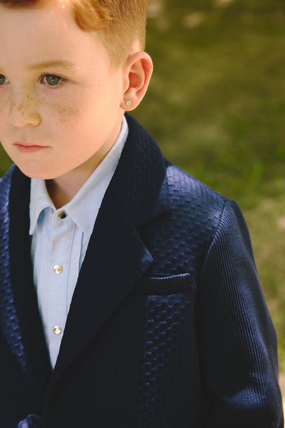 【預購】Luxury | 男童 聯名款親子潮流西裝外套 | 長袖西裝領 紋理面料 扭結