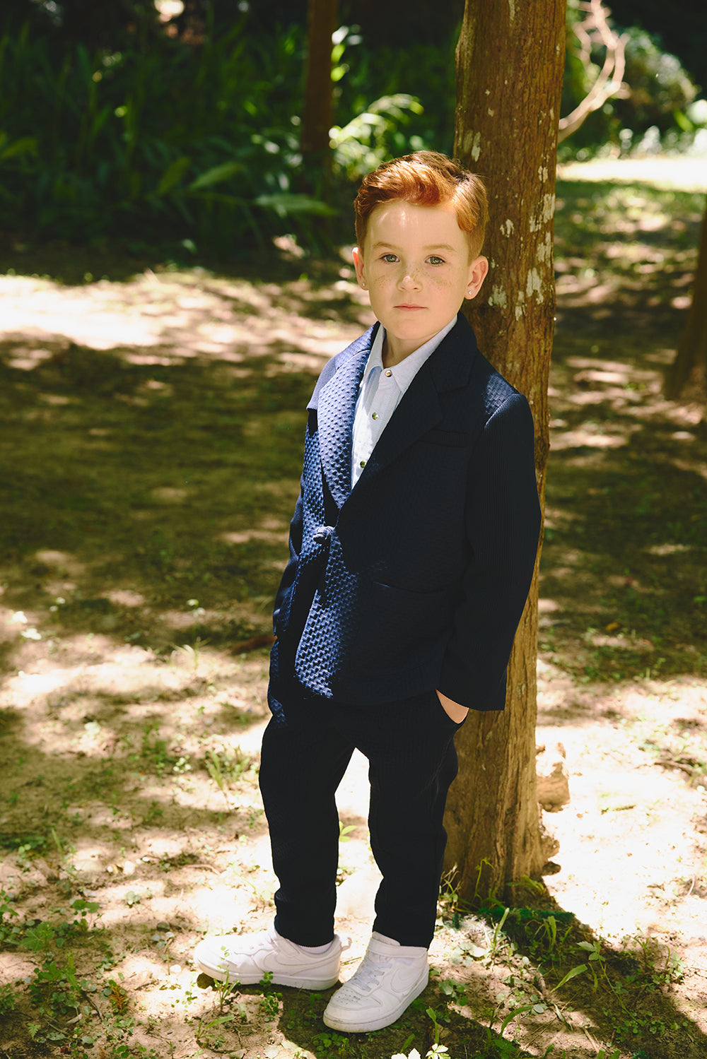 Luxury | 男童 Little Duke西裝長褲 | 拼接 條紋 紋理面料