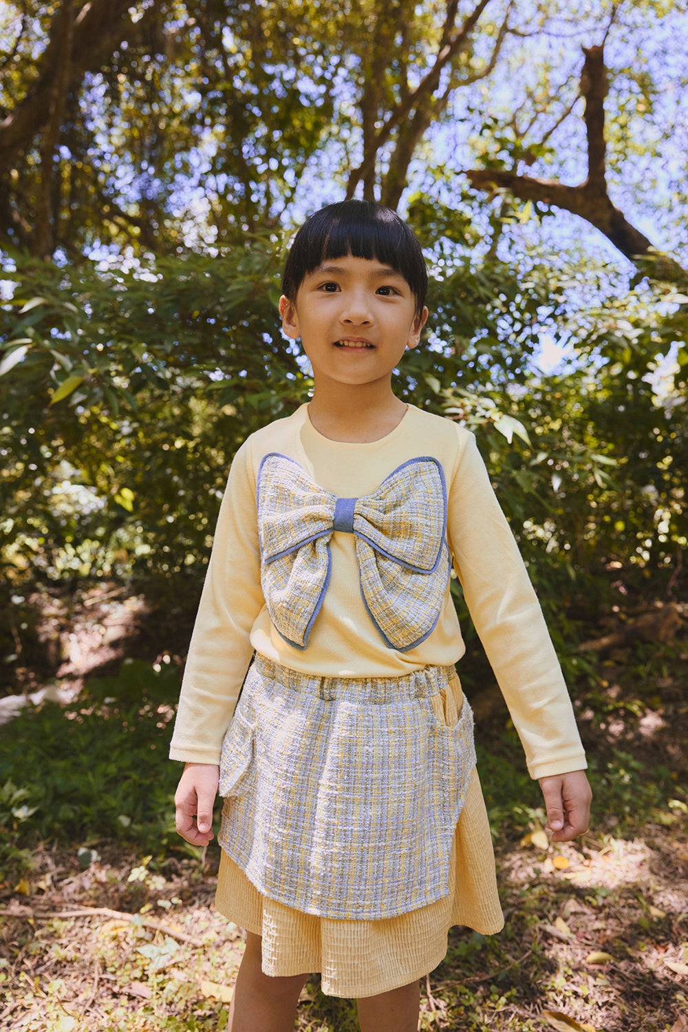 【預購】Main | 女童 Aurora毛呢蝴蝶上衣 | 長袖蝴蝶結 立體剪裁 毛呢拼接 | 100%有機棉