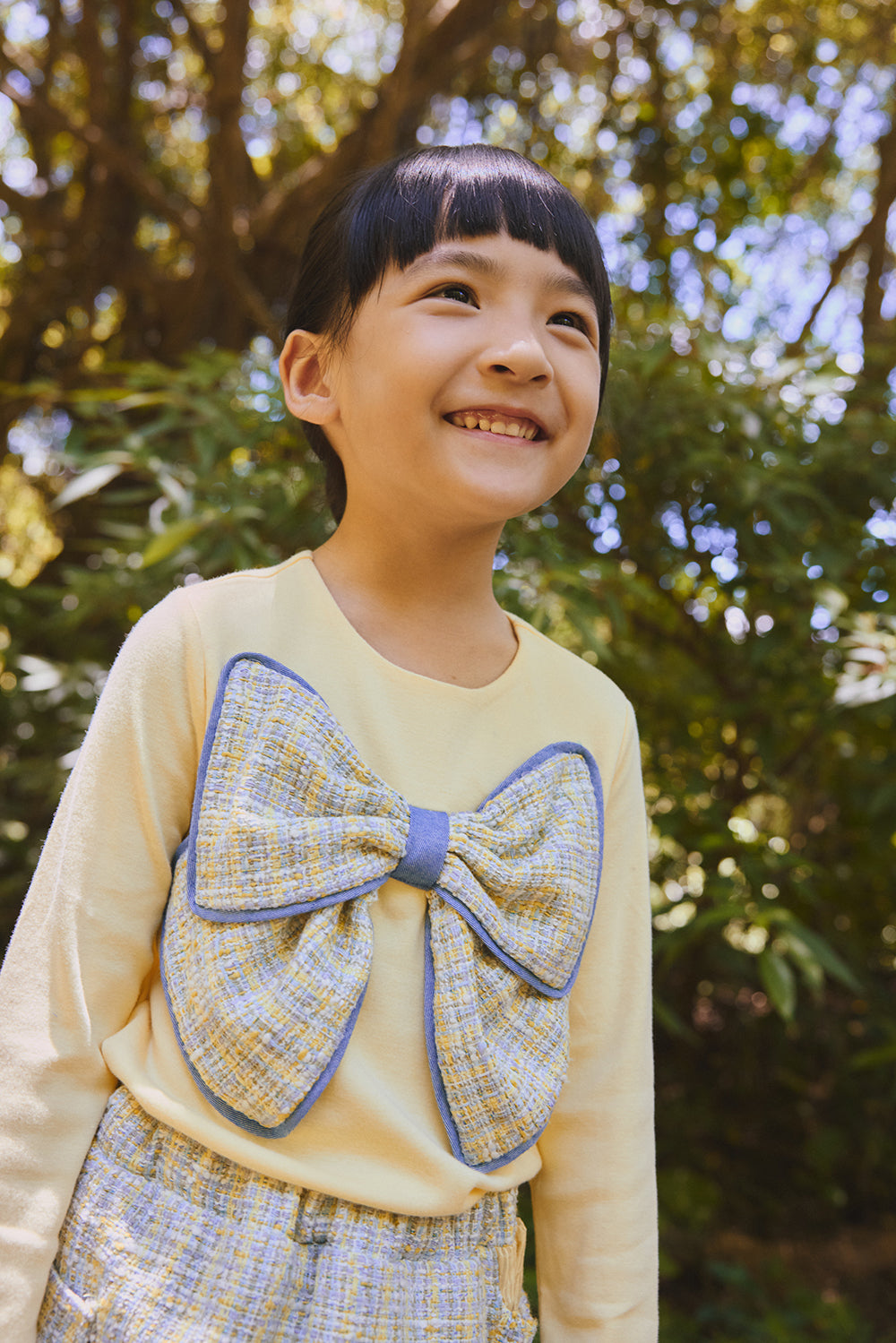 【預購】Main | 女童 Aurora毛呢蝴蝶上衣 | 長袖蝴蝶結 立體剪裁 毛呢拼接 | 100%有機棉