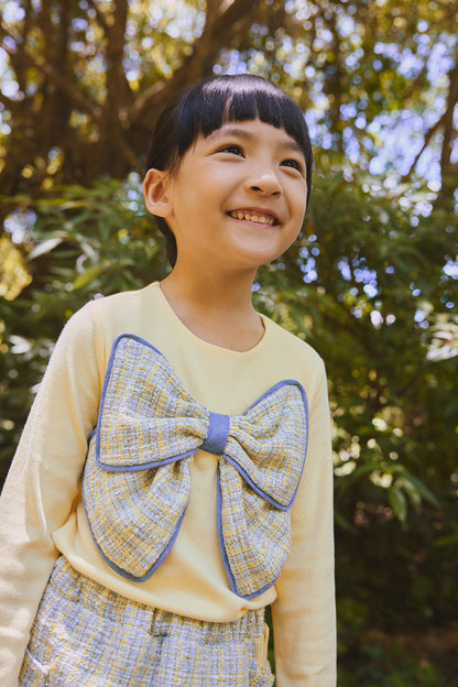 【預購】Main | 女童 Aurora毛呢蝴蝶上衣 | 長袖蝴蝶結 立體剪裁 毛呢拼接 | 100%有機棉