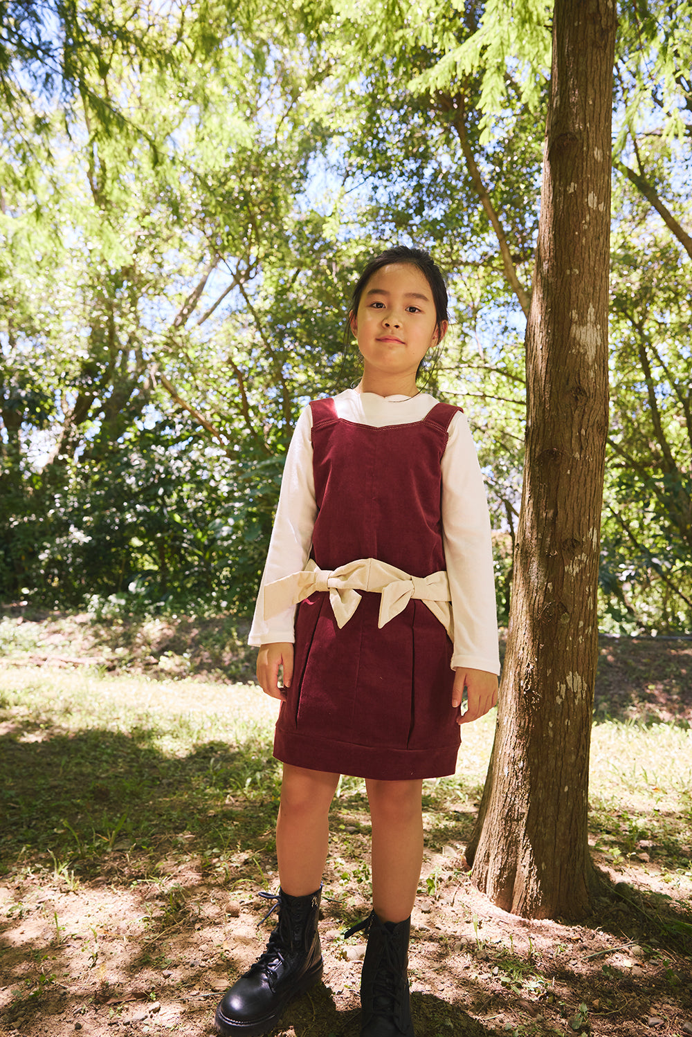 Luxury | 女童 Bowberry燈芯絨吊帶裙 | 無袖蝴蝶結 口袋設計 立體剪裁