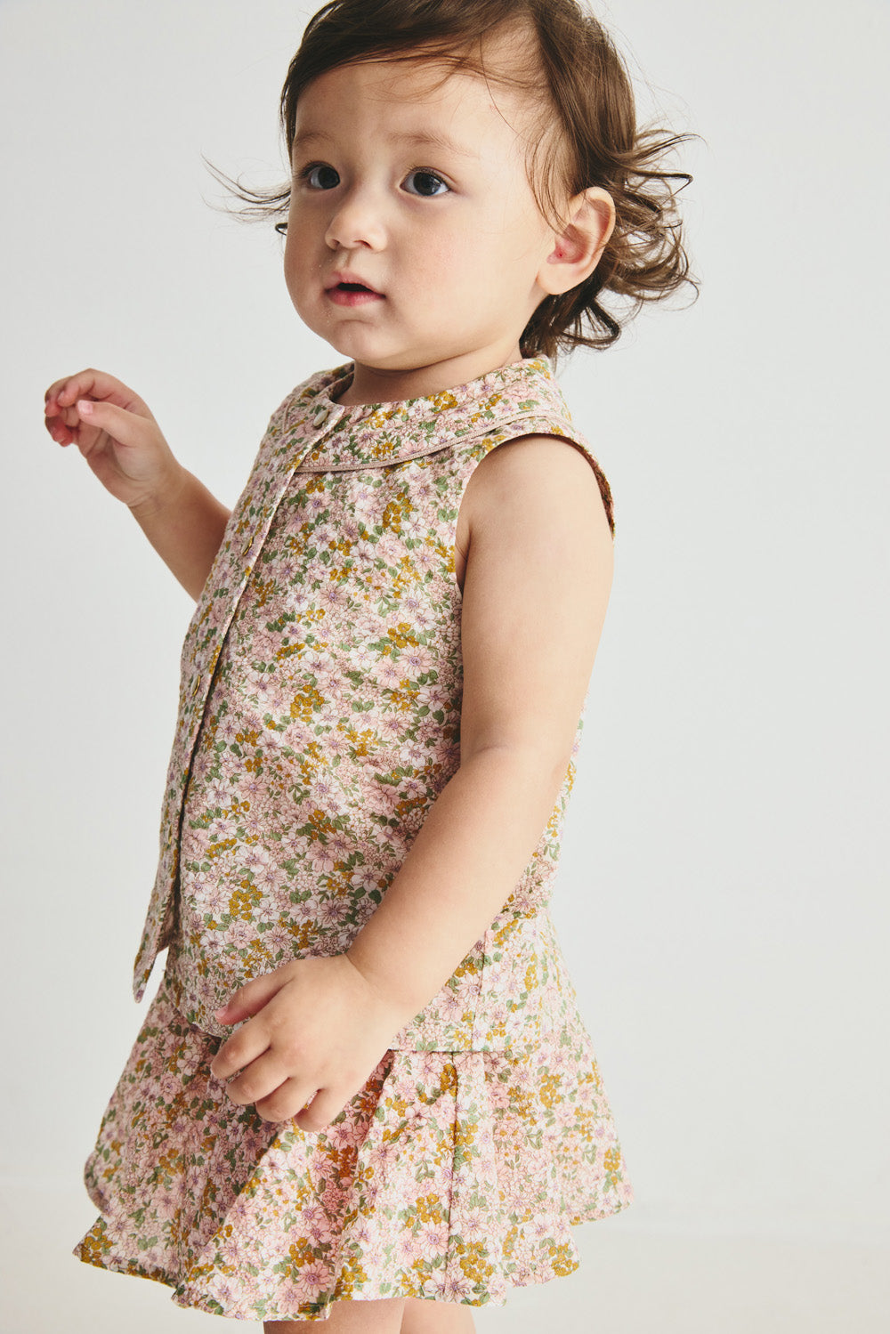 Luxury | 幼兒 Flora 花朵小翻領背心上衣