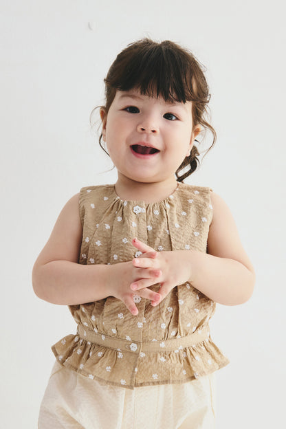 Luxury | 幼兒 Meadow 荷葉花朵刺繡上衣