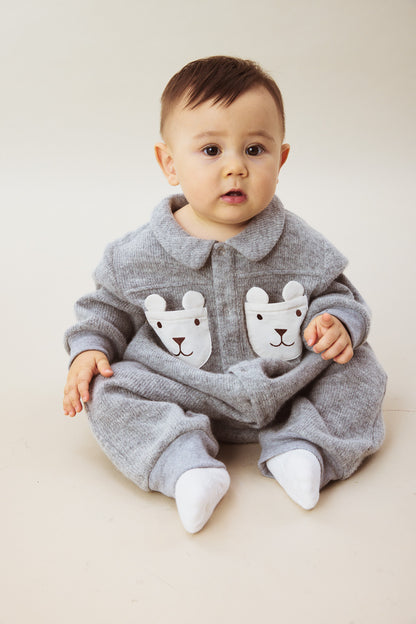 Luxury | 幼兒 Woodland Bear 羊毛感肌理熊熊口袋長袖連身兔裝