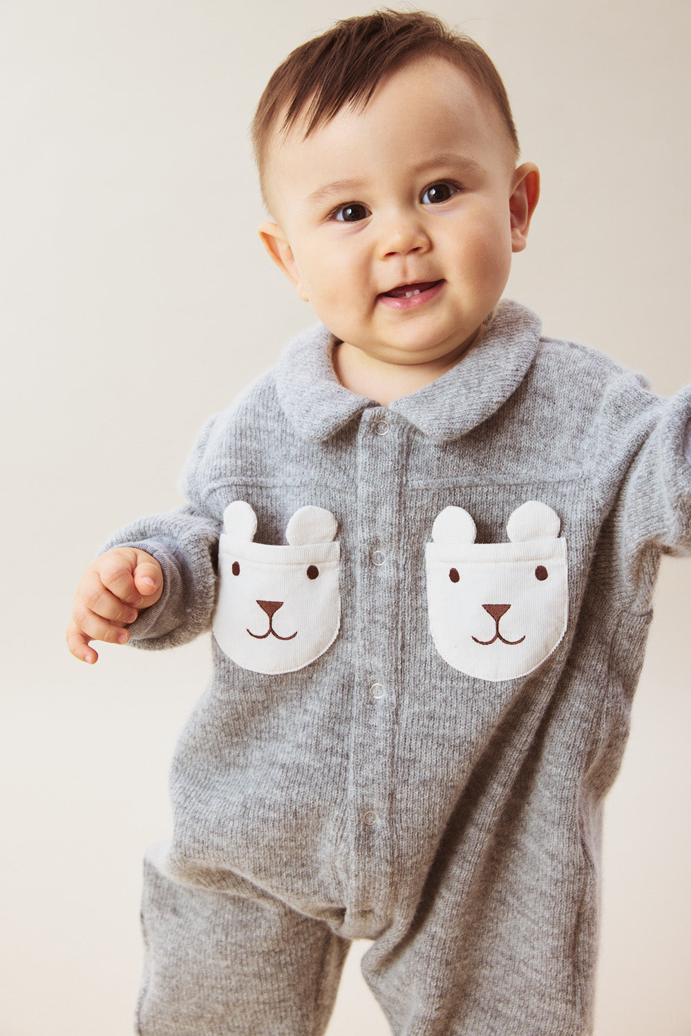 Luxury | 幼兒 Woodland Bear 羊毛感肌理熊熊口袋長袖連身兔裝