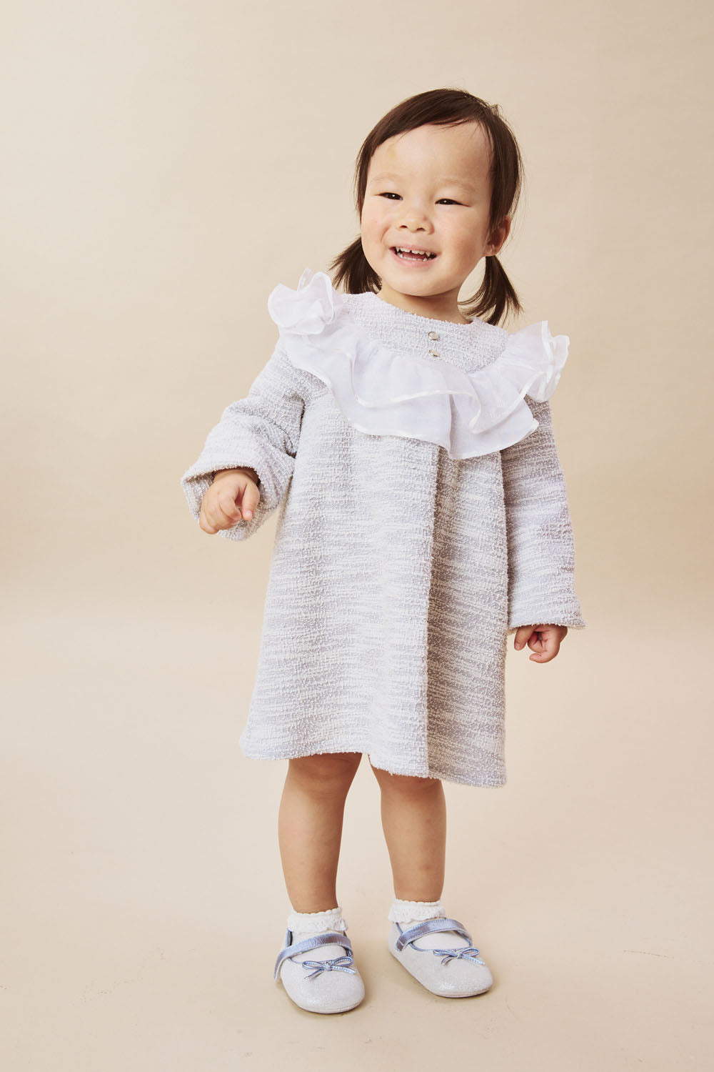 Luxury | 幼兒 Beatrice 紋理面料雙層荷葉領長袖洋裝