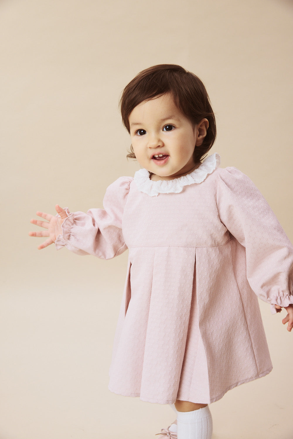 Luxury | 幼兒 Rosalie 蝴蝶結織紋荷葉領活摺包屁衣洋裝