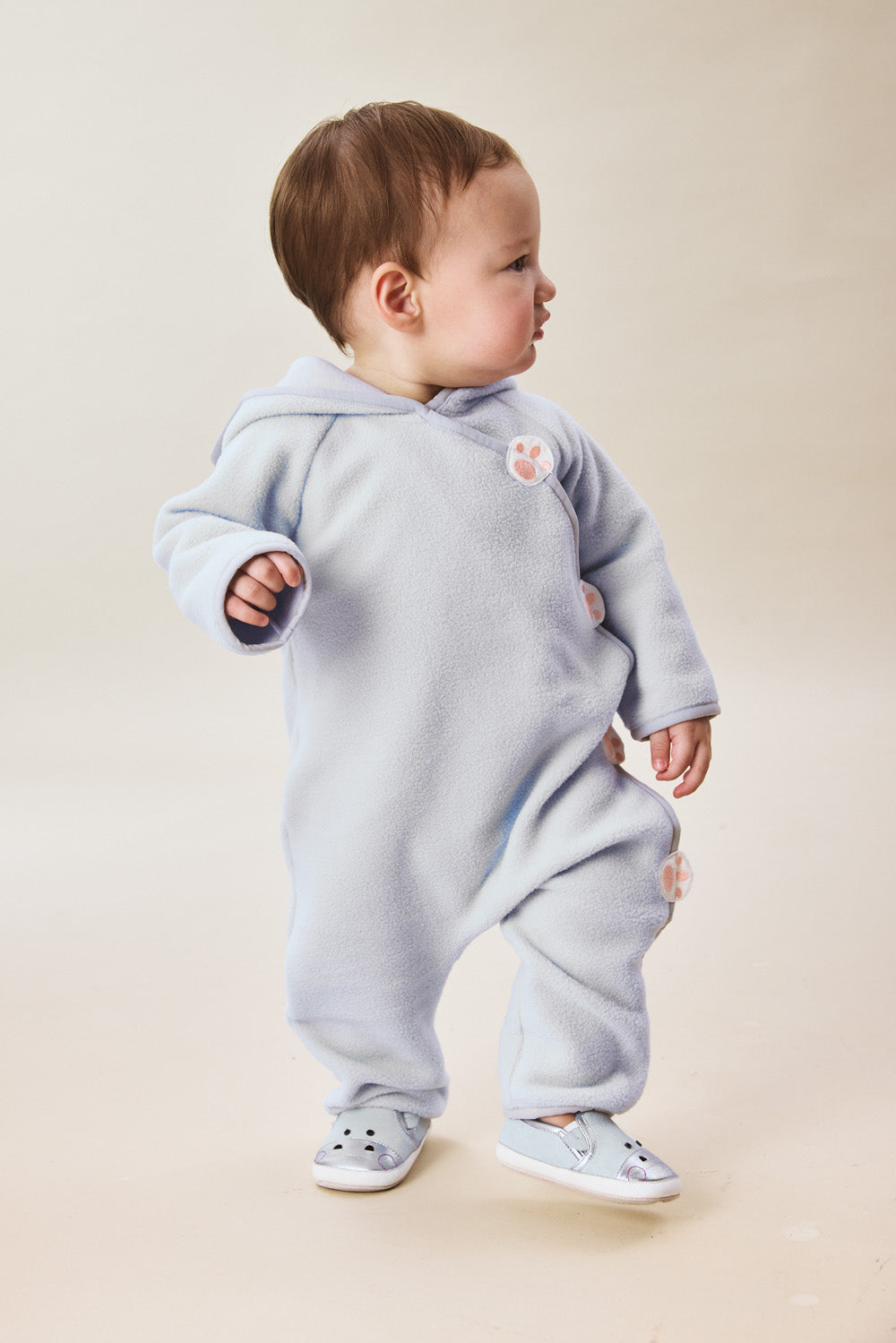 Luxury | 幼兒 Little Hopper 連帽斜開雪狼足跡刺繡長袖連身兔裝