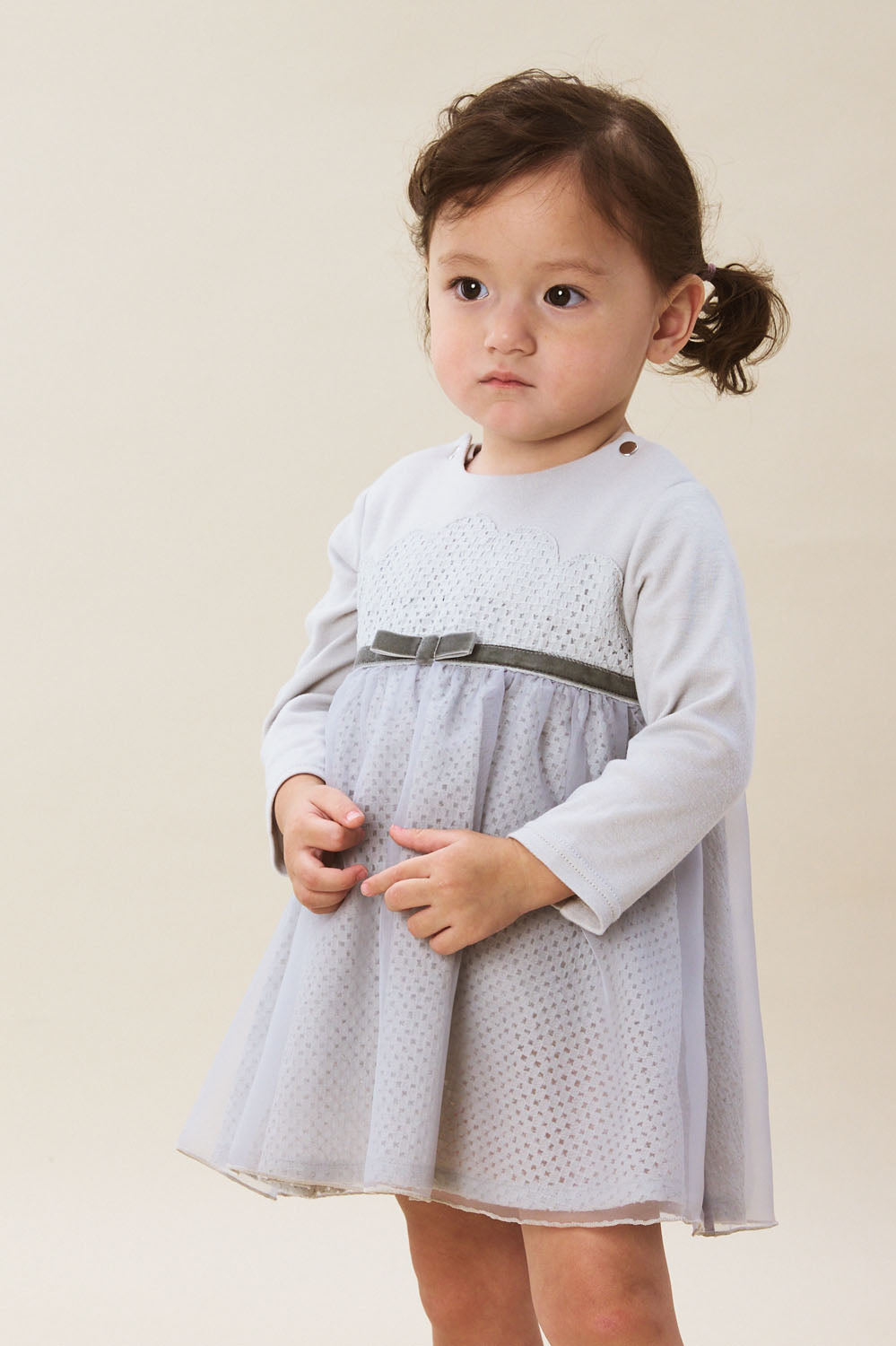 Luxury | 幼兒 Tulle Tale包屁洋裝 | 長袖花瓣 蝴蝶結 多層次
