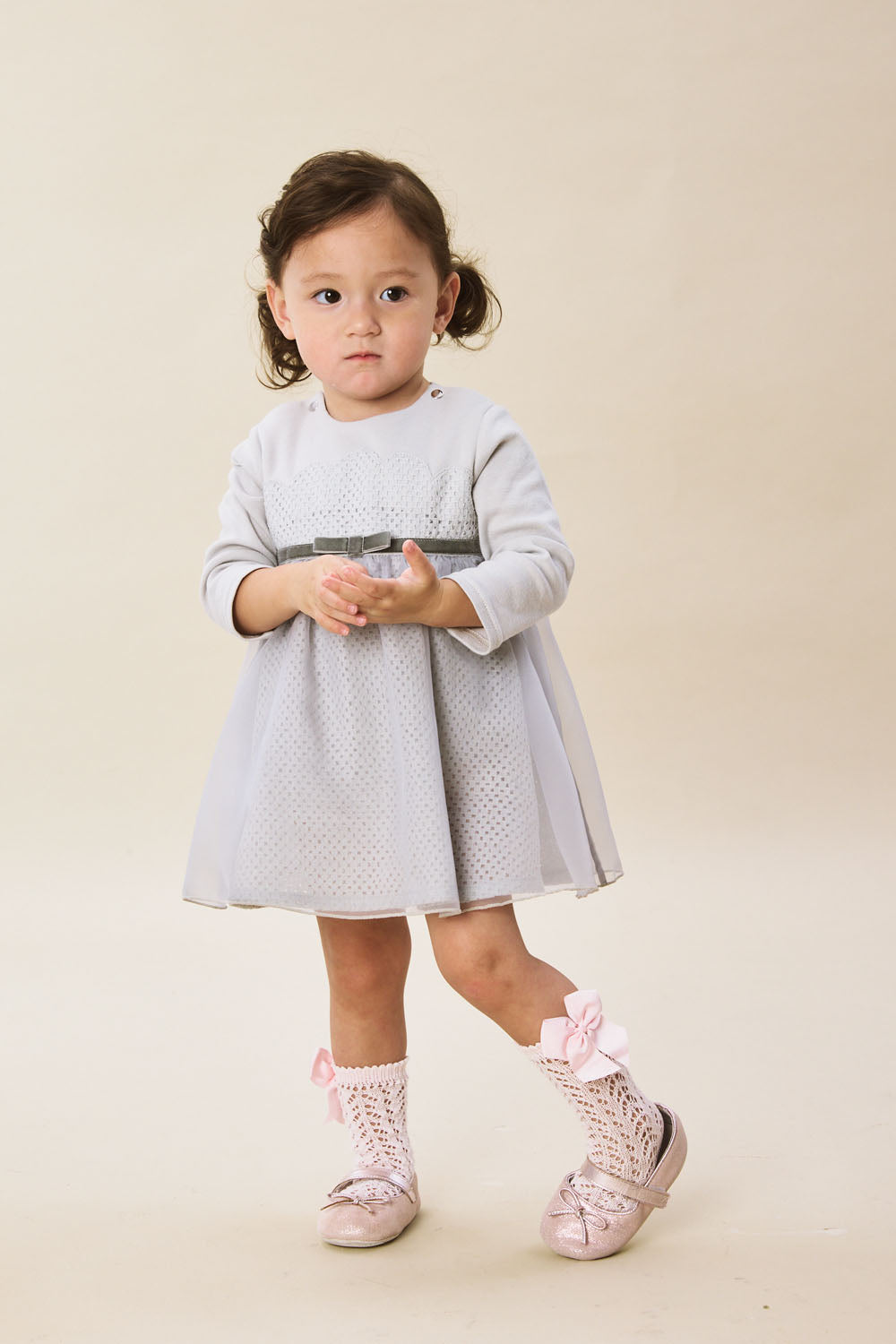 Luxury | 幼兒 Tulle Tale包屁洋裝 | 長袖花瓣 蝴蝶結 多層次
