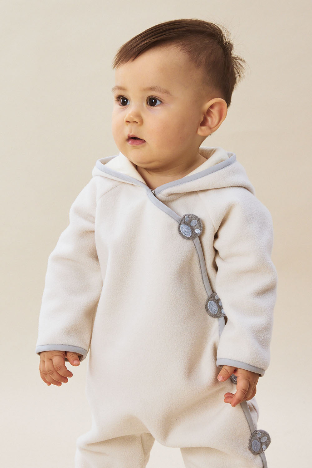 Luxury | 幼兒 Little Hopper 連帽斜開雪狼足跡刺繡長袖連身兔裝