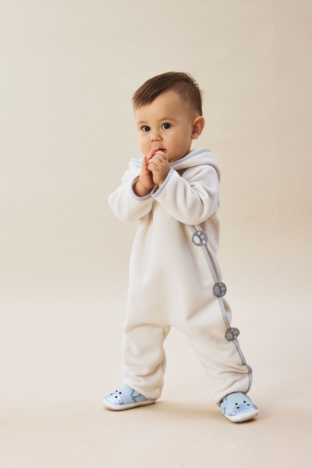 Luxury | 幼兒 Little Hopper 連帽斜開雪狼足跡刺繡長袖連身兔裝