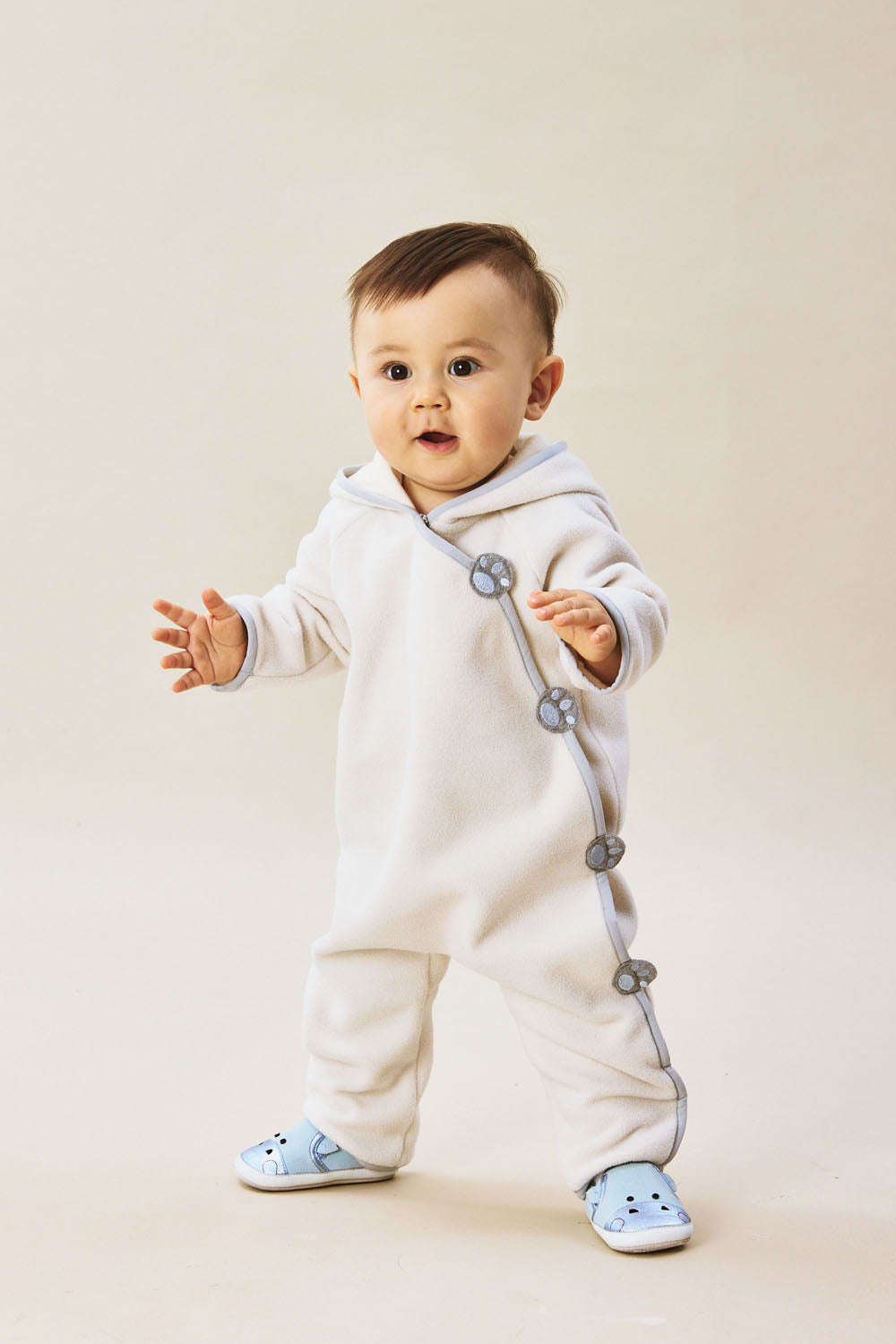 Luxury | 幼兒 Little Hopper 連帽斜開雪狼足跡刺繡長袖連身兔裝