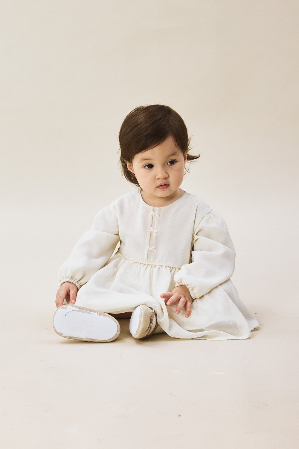 Luxury | 幼兒 Cecilia Sparkle 閃蔥雪紡細褶蝴蝶結長袖洋裝