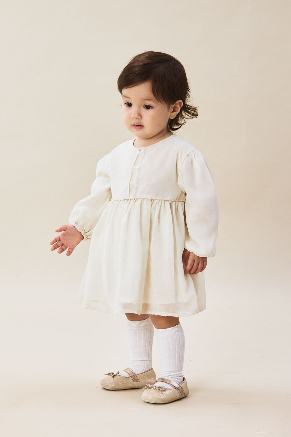 Luxury | 幼兒 Cecilia Sparkle 閃蔥雪紡細褶蝴蝶結長袖洋裝