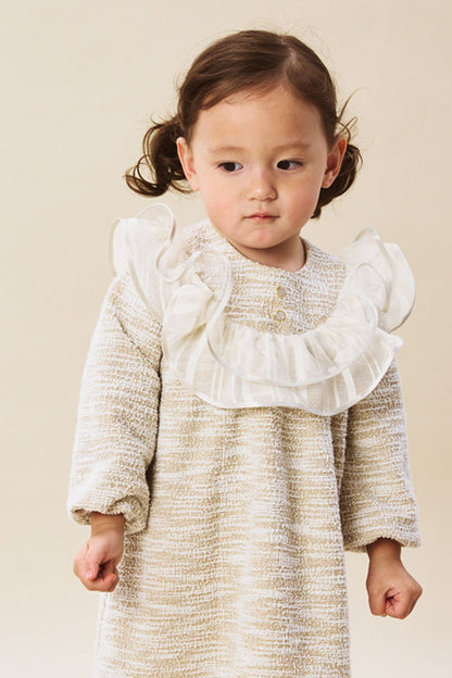 Luxury | 幼兒 Beatrice 紋理面料雙層荷葉領長袖洋裝