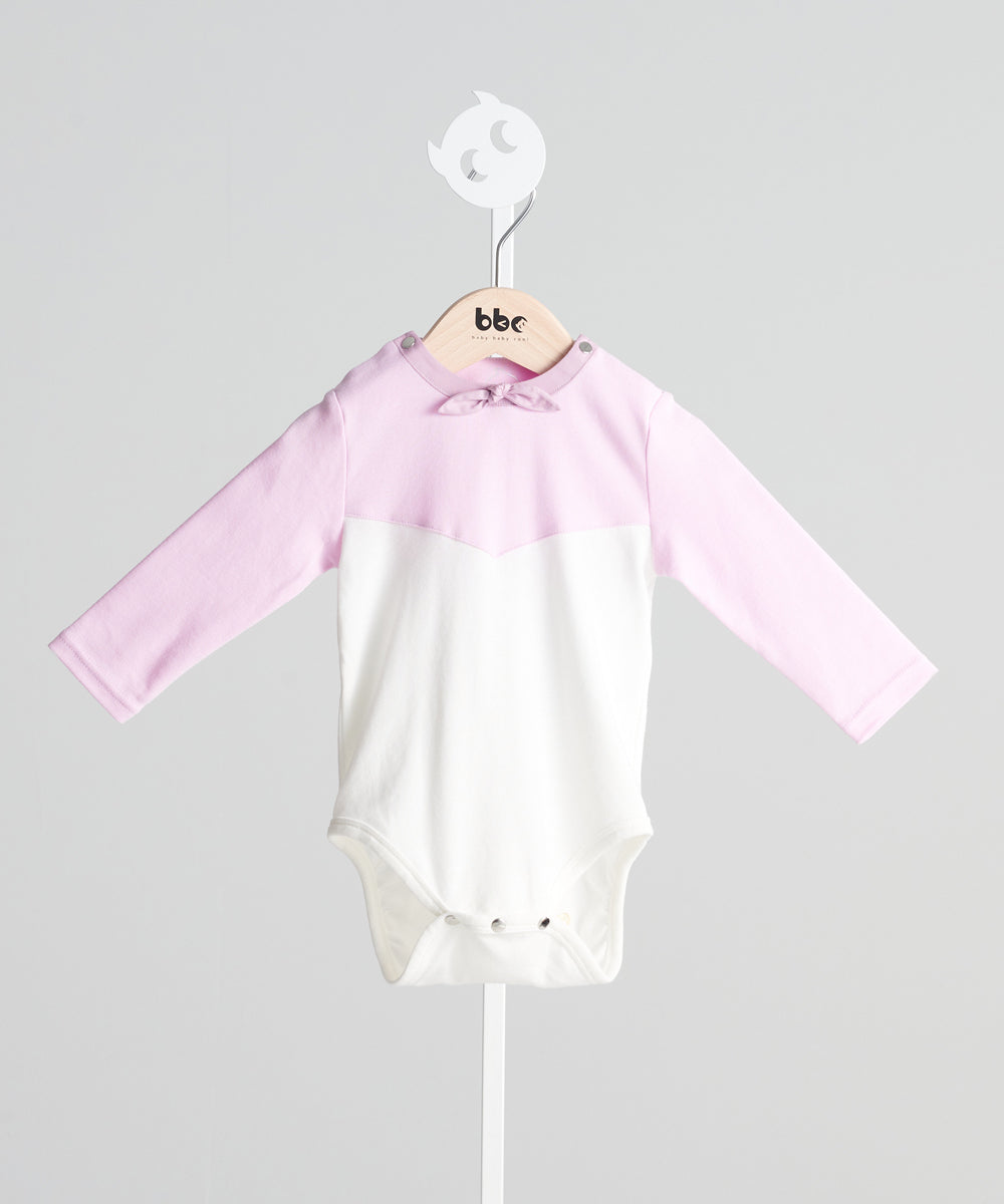 Main | Toddler Elegant Bow Collar Colorblock Bodysuit | Stitching | 100% Organic Cotton