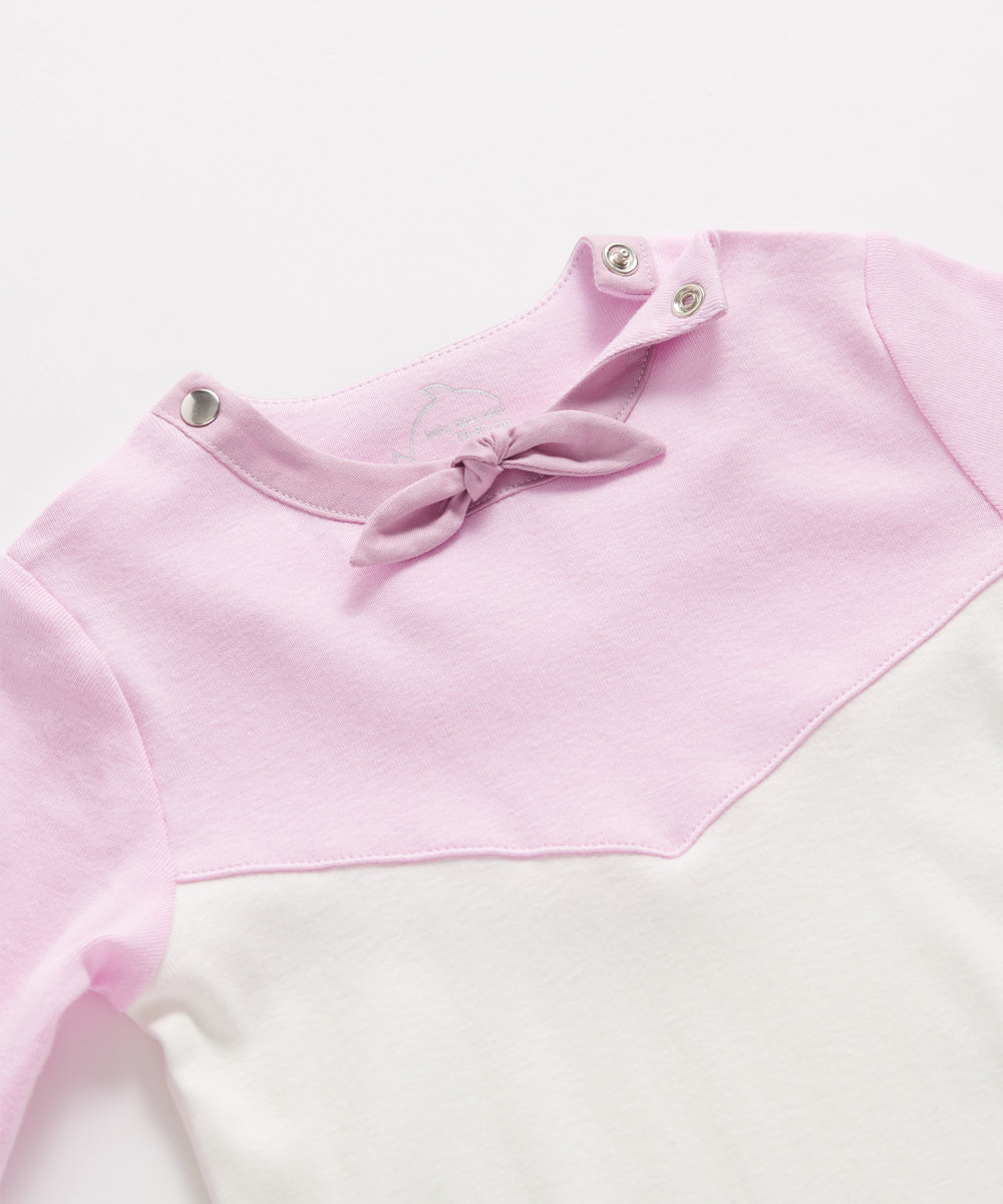 Main | Toddler Elegant Bow Collar Colorblock Bodysuit | Stitching | 100% Organic Cotton