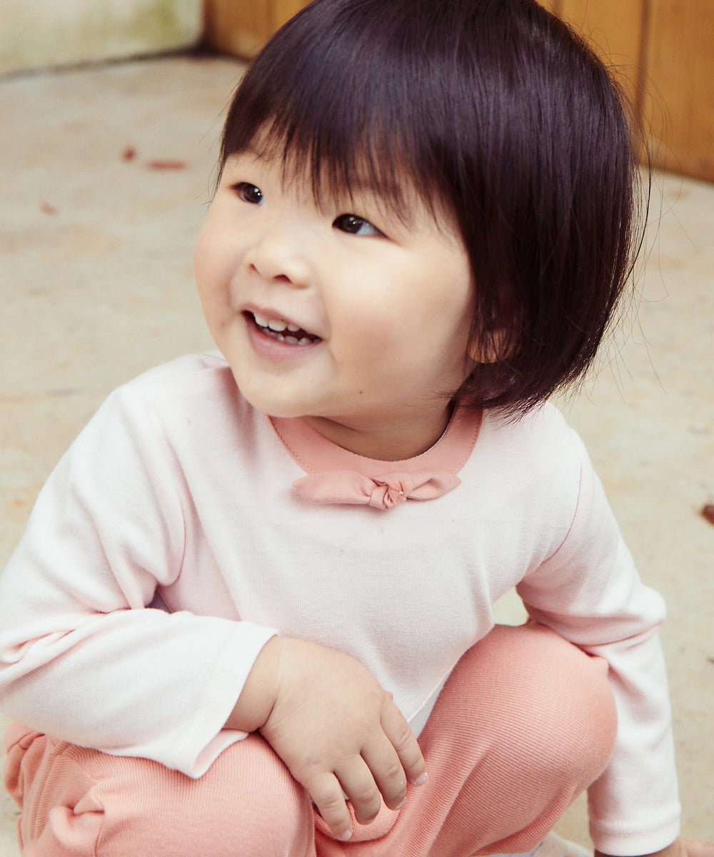 Main | Toddler Elegant Bow Collar Colorblock Bodysuit | Stitching | 100% Organic Cotton