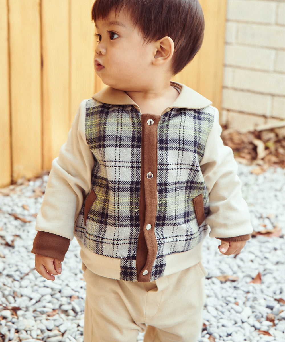 Main | Toddler navy crew neck jacket | Paneled | 100% organic cotton