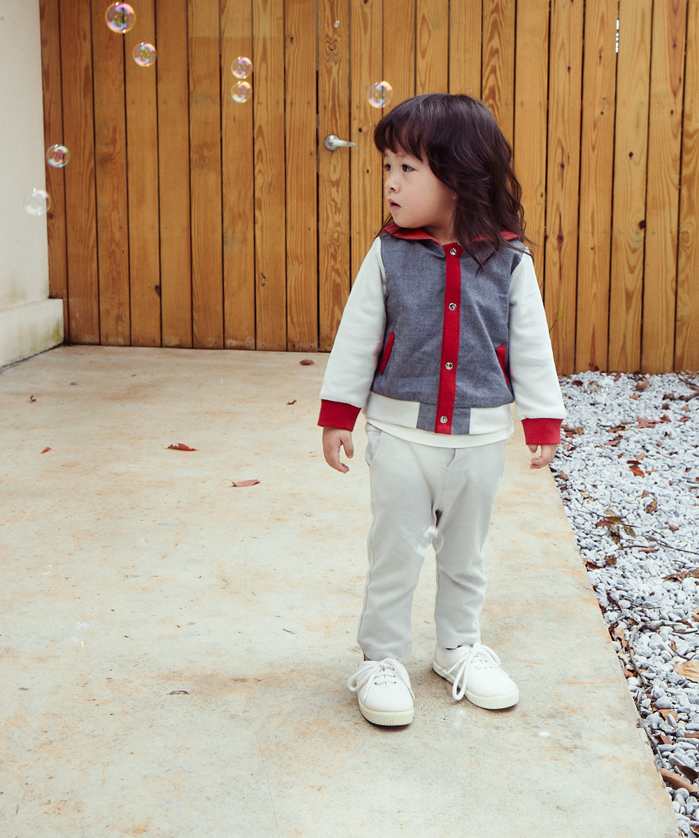Main | Toddler navy crew neck jacket | Paneled | 100% organic cotton