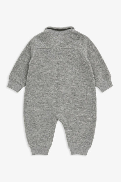 Luxury | Toddler Woodland Bear Textured Wool-Feel Pocket Long-Sleeve Romper