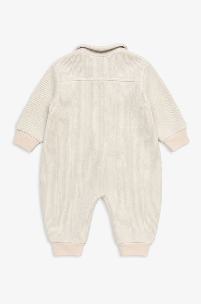 Luxury | Toddler Woodland Bear Textured Wool-Feel Pocket Long-Sleeve Romper