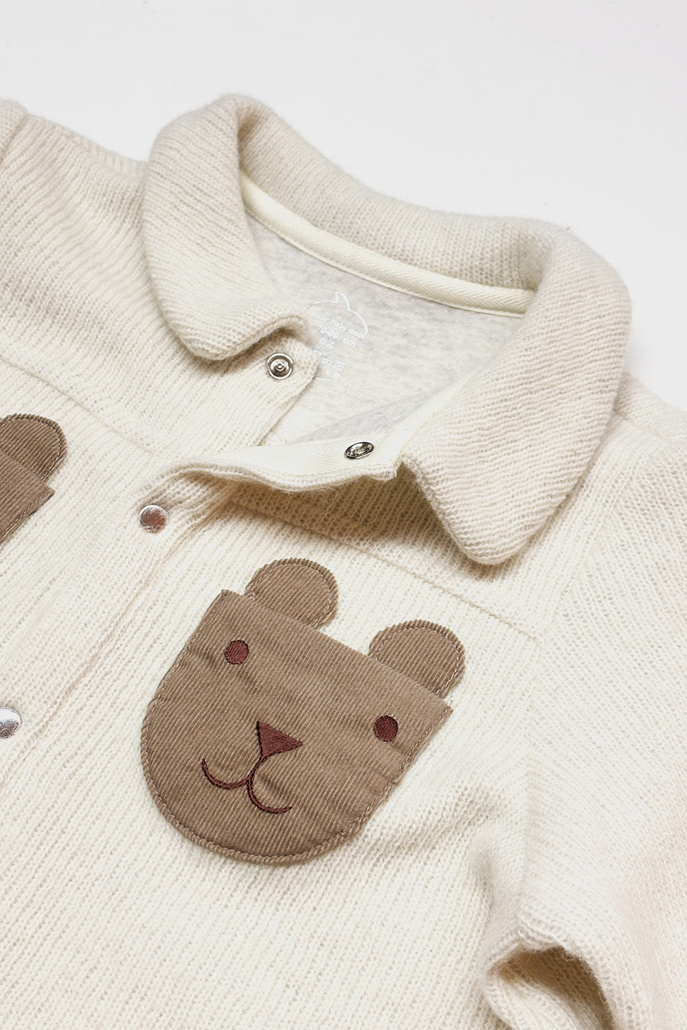 Luxury | Toddler Woodland Bear Textured Wool-Feel Pocket Long-Sleeve Romper