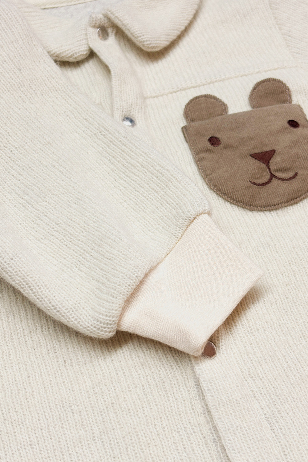 Luxury | Toddler Woodland Bear Textured Wool-Feel Pocket Long-Sleeve Romper