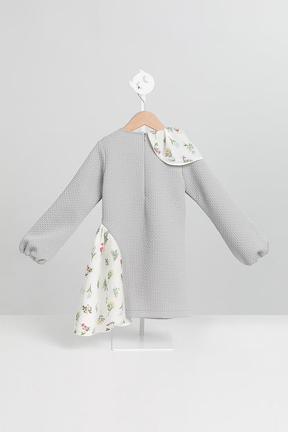 【預購】Luxury | 女童 翩翩花舞小洋裝 | 長袖紋理面料 花朵 拼接