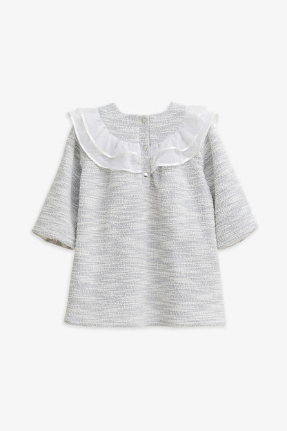 Luxury | 幼兒 Beatrice 紋理面料雙層荷葉領長袖洋裝