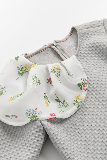 【預購】Luxury | 女童 翩翩花舞小洋裝 | 長袖紋理面料 花朵 拼接