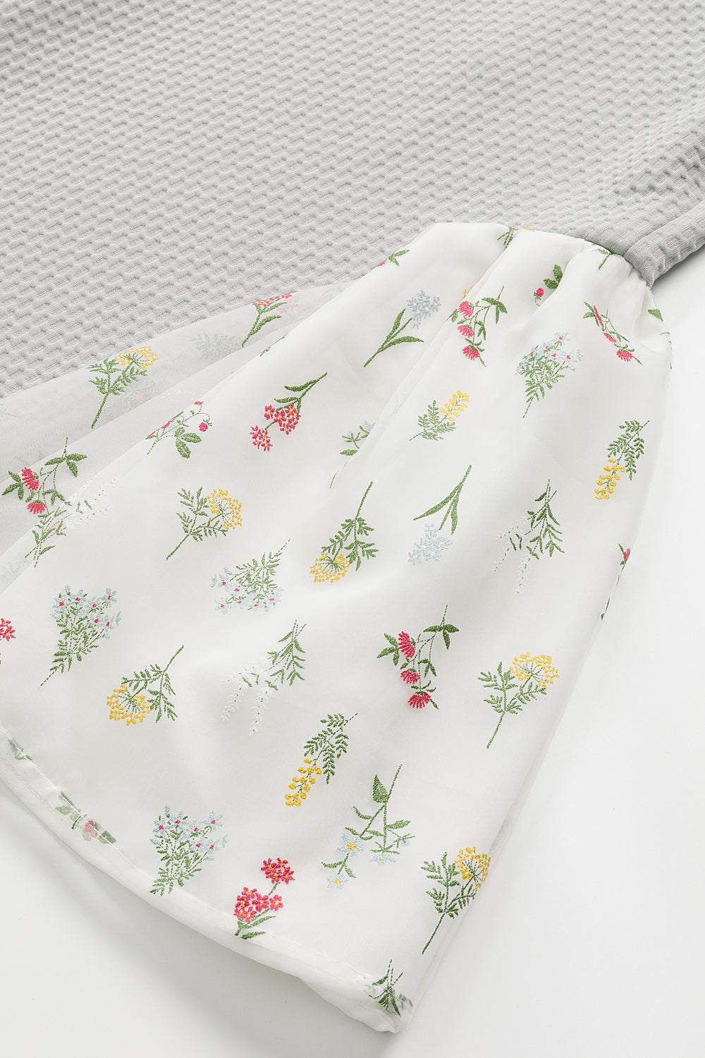 Luxury | 女童 翩翩花舞小洋裝 | 長袖紋理面料 花朵 拼接