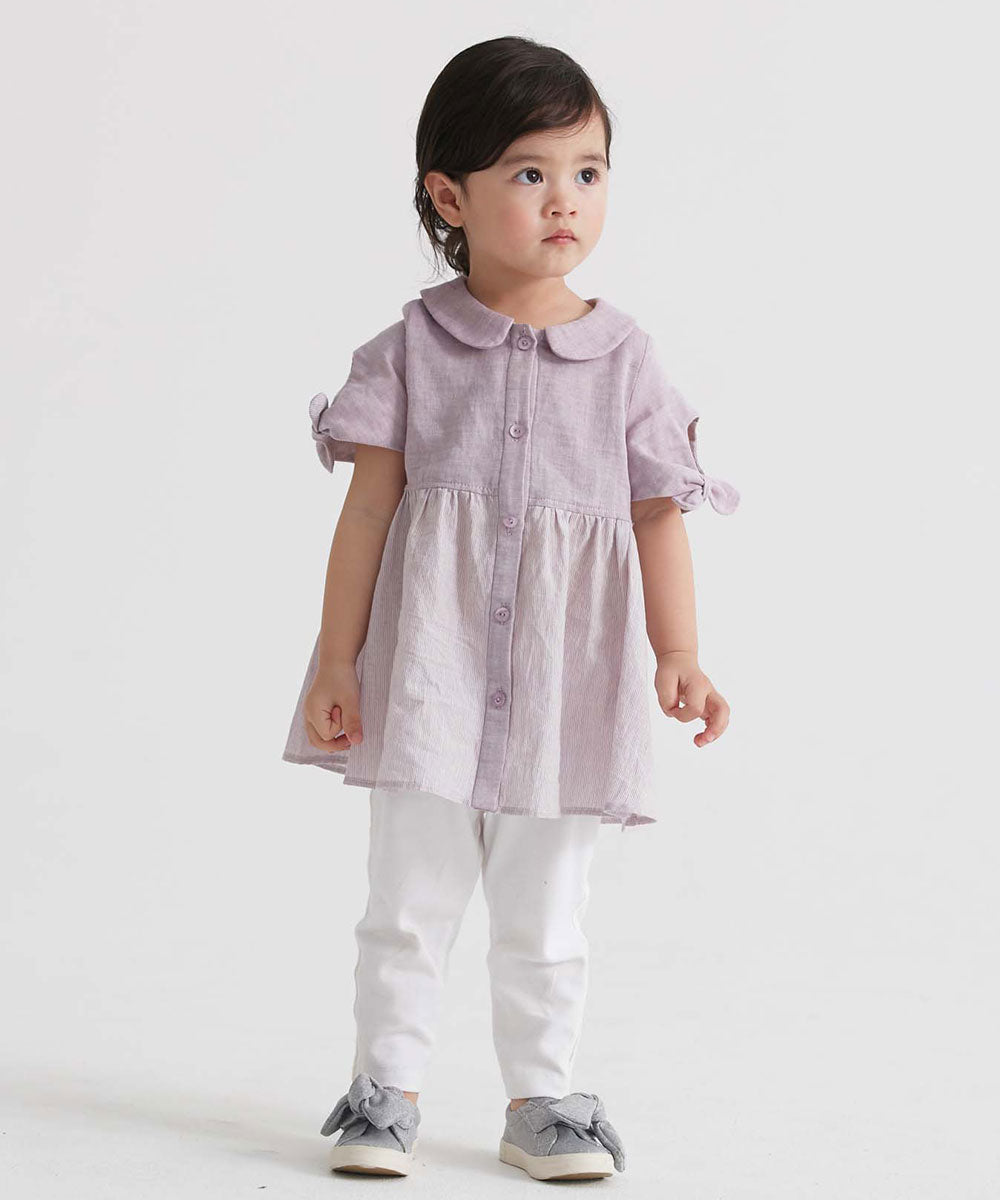 Main | Girls purple pleated baby doll top | bow | 100% organic cotton