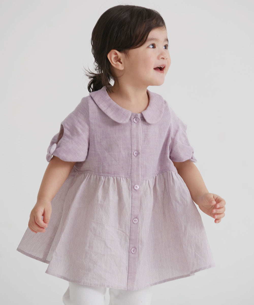 Main | Girls purple pleated baby doll top | bow | 100% organic cotton