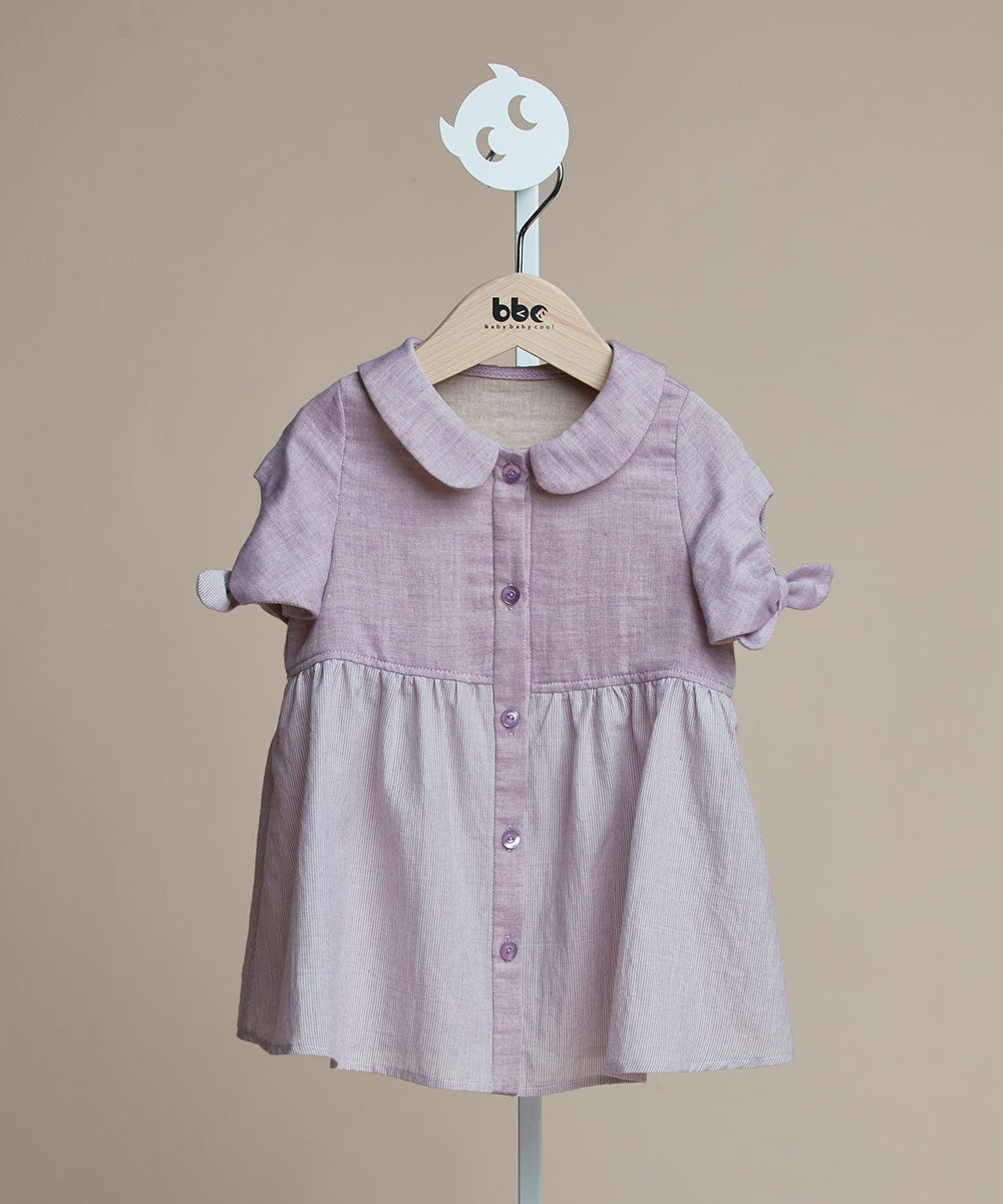 Main | Girls purple pleated baby doll top | bow | 100% organic cotton
