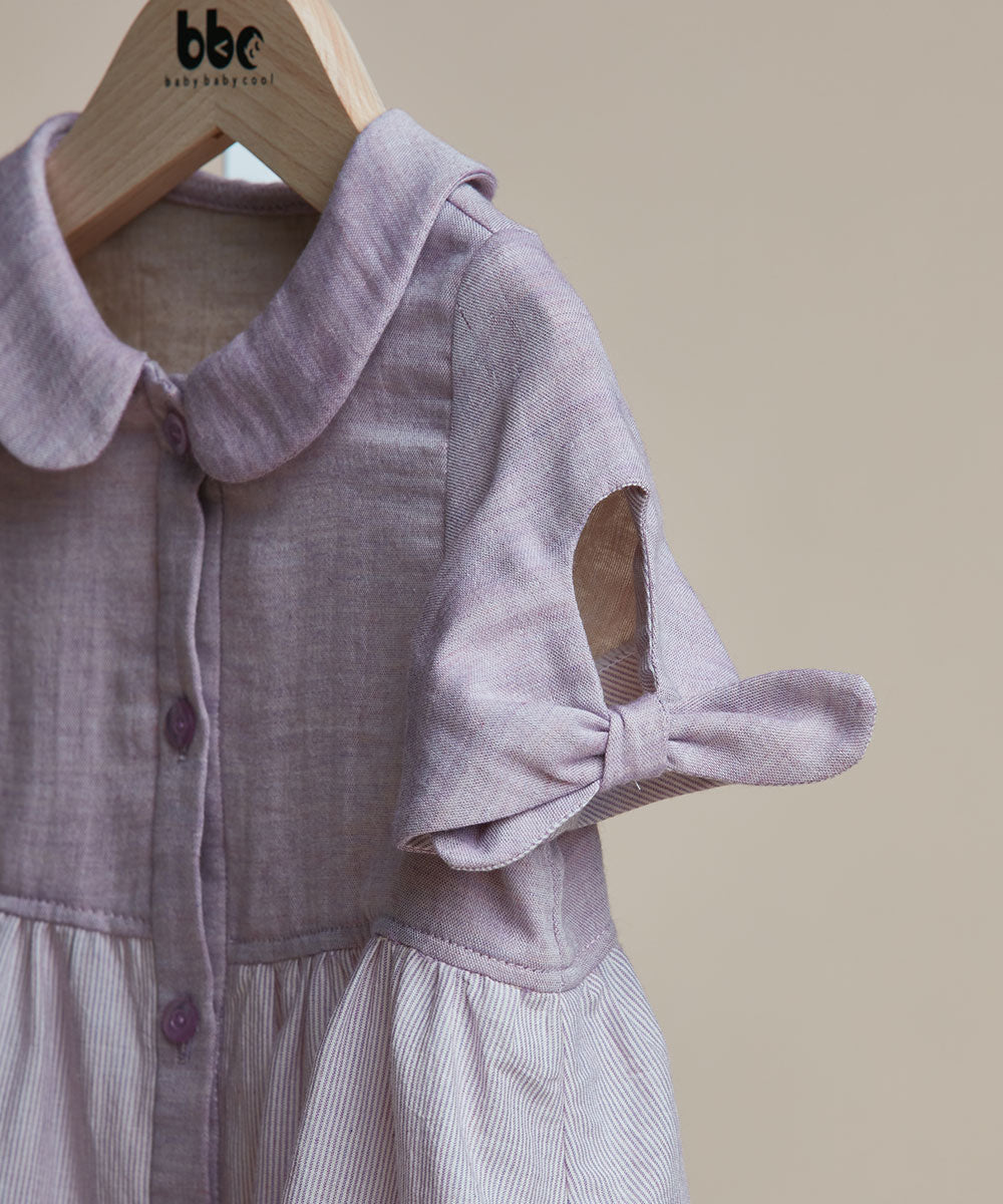 Main | Girls purple pleated baby doll top | bow | 100% organic cotton