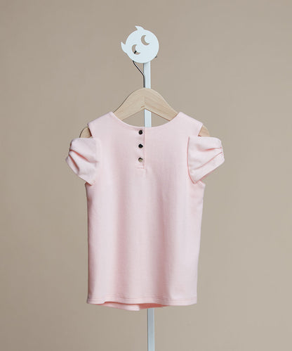 Three-dimensional bow off-shoulder top