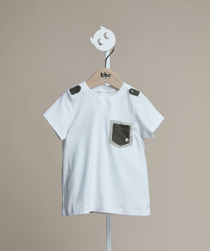 Main | 男童 軍裝口袋 T-shirt | 拼接 口袋設計 小圓領 | 100% 有機棉