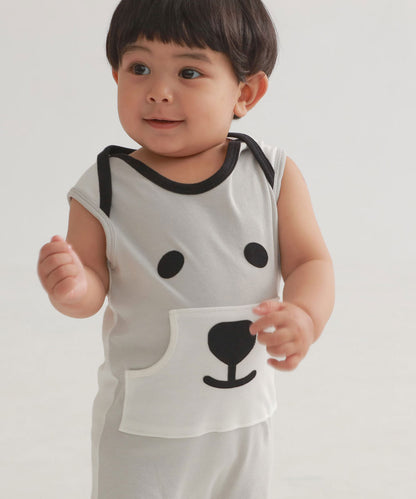 Main | Happy Face Series - Bear Baby Sports Jumpsuit | Animal Face | 100% Organic Cotton